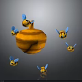 Yellow Honeycomb Structure Surrounded by Flying Small Bees with Blue Wings