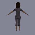 3D Female Character In Striped Pajamas With Short Hair And Arms Outstretched On Gray Background