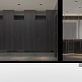 Public Restroom Modern Design With Wooden Partitions Marble Flooring Tiled Walls And Washbasin