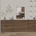 Modern Wooden Entryway Console Cabinet With Drawers Lamp Greenery And Wall Art