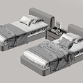 Modern Single Bed Bedside Cabinet Ornaments 3d model