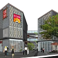 Modern Commercial Street With Contemporary Buildings Tree Lined Storefronts And Pedestrian Areas