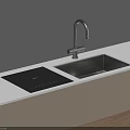 Modern Kitchen Sink with Black Faucet White Countertop and Black Panel Design