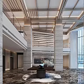 Elegant Modern Hotel Lobby Interior With Marble Columns High Ceiling And Reception Desk 3d model