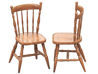 Traditional Wooden Single Chair With Spindle Back And Turned Legs Design 3d model