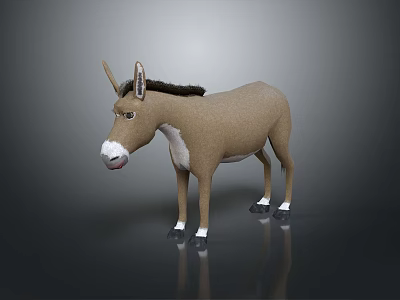 3D Model of Brown Donkey With White Muzzle and Hooves on Gray Background With Reflection 3d model