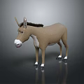 3D Model of Brown Donkey With White Muzzle and Hooves on Gray Background With Reflection