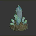 Natural Wooden Stone Base Featuring Cluster of Shiny Blue Crystals on Textured Surface
