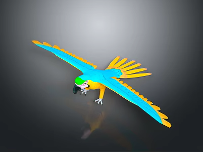 Vibrant 3D Parrot Flying With Blue Yellow Wings Green Head And Yellow Tail 3d model