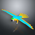 Vibrant 3D Parrot Flying With Blue Yellow Wings Green Head And Yellow Tail