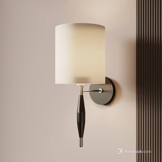 Modern Wall Lamp With White Fabric Shade And Black Metal Body In Contemporary Interior Design 3d model 