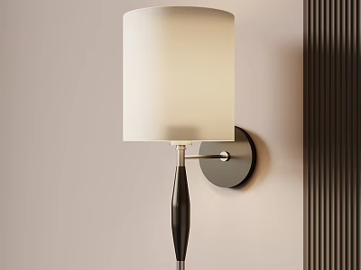 Modern Wall Lamp With White Fabric Shade And Black Metal Body In Contemporary Interior Design 3d model