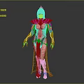 Game Movie Character With Red Long Hair Golden Crown Ornate Shoulder Armor And Red Cape