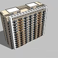 Modern High Rise Residential Building 3D Model With Windows Balconies And Gray Brown White Colors