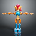 Hedgehog Inspired Robot Character With Red Head Orange Arms And Blue Mechanical Body Design