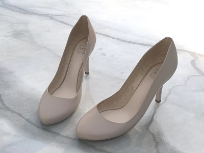 Light Beige High Heels Classic Design Placed On Smooth Marble Surface 3d model