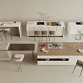 Modern Bar Counter Designs With White Marble And Wooden Tops And Metal Stools