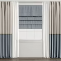 Gray Beige Curtains With Roman Shades And Trim For White Window Interior