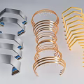 Gray Golden And Yellow Layered Pergola Structures With Ring Shaped And Decorative Designs