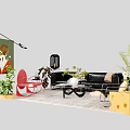 Modern Sofa Set With Black Upholstery Coffee Table Decorative Plants and Area Rug