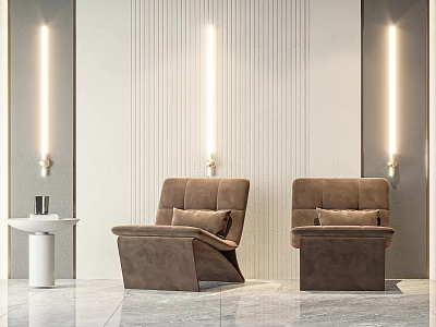 Brown Leather Leisure Sofa Set with Wall Lamps and Marble Floor in Modern Interior 3d model