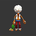 Orange Character With Fluffy White Hair Blue Sash Red Pants And Small Green Creature