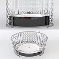 Stylish Oval Bathtub With Chrome Lattice Frame And Black Wave Patterned Base
