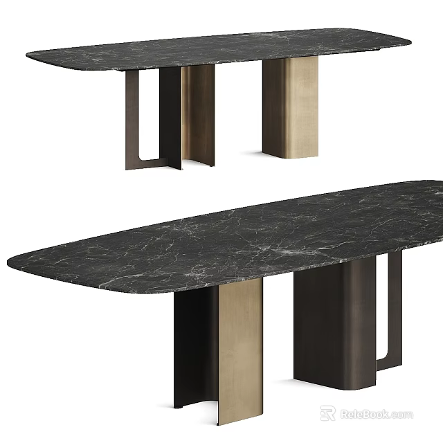 Modern Black Marble Table With Metal Legs And Natural Veins Design 3d model 