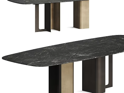 Modern Black Marble Table With Metal Legs And Natural Veins Design 3d model