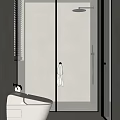 Modern Bathroom Interior With Glass Shower Enclosure Toilet And Window Blinds