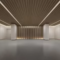 Modern Store Front Desk Featuring Wooden Ceiling Slats And Recessed Lighting Design