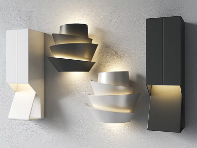 Modern Black And White Wall Sconces With Geometric Layered Design Illuminated 3d model