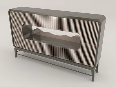 Modern Console Table With Striped Front Panel And Mountain Shaped Glass Insert 3d model