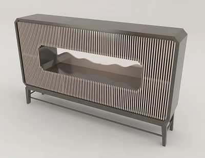 Modern Console Table With Striped Front Panel And Mountain Shaped Glass Insert 3d model