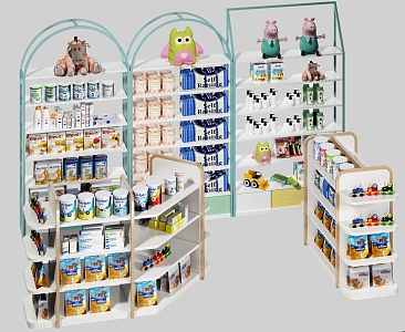 Modern Maternal and Infant Goods Shelf Maternal and Infant Products Display Shelf Maternal and Infant Store Milk Powder 3d model