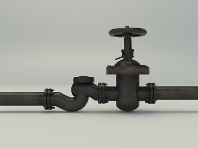 Industrial Mechanical Metal Pipes With Manual Valve And Flange Connection Design 3d model
