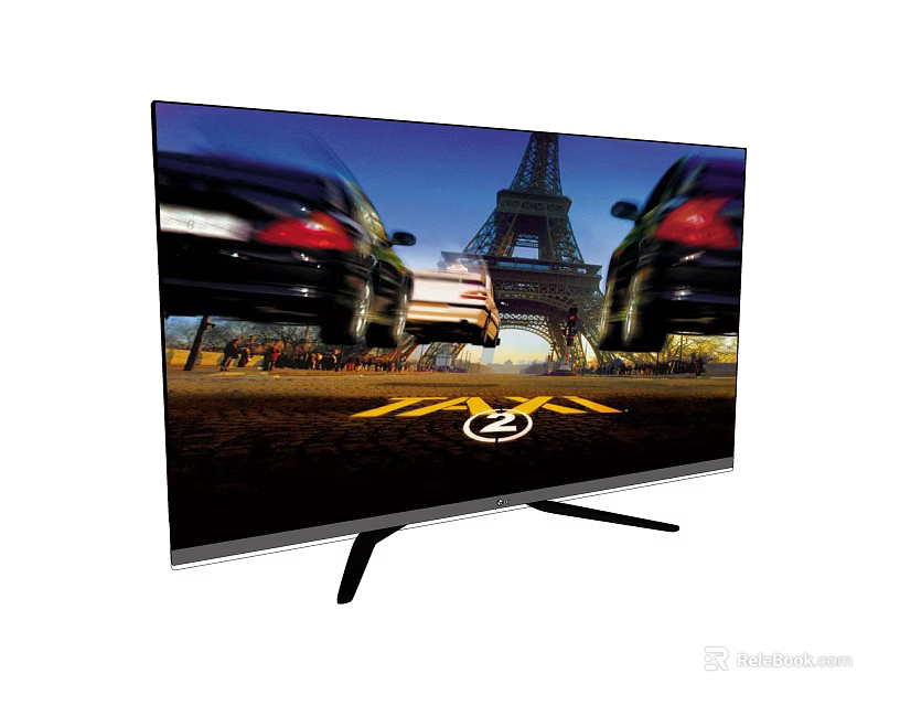 Smart TV Displaying Eiffel Tower Night View With Moving Cars On Clear Screen 3d model 