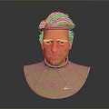 Male Character 3D Model With Headband And Metallic Shoulder Armor
