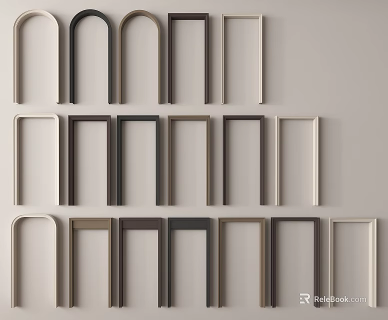 Assorted Frames With Arched And Rectangular Shapes In Various Colors 3d model 