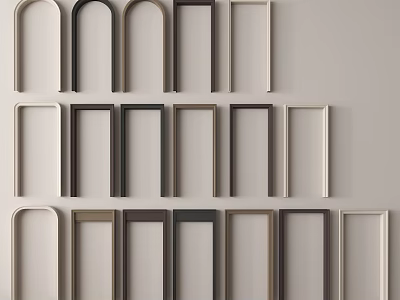 Assorted Frames With Arched And Rectangular Shapes In Various Colors 3d model
