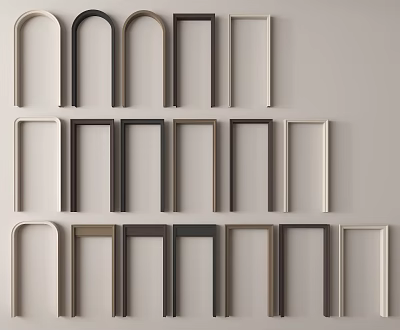 Assorted Frames With Arched And Rectangular Shapes In Various Colors 3d model