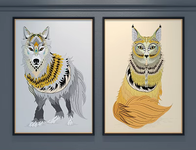 Vintage Decorative Painting American Painting Animal Decorative Painting Wolf Decorative Painting 3d model