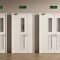 White Interior Double Doors With Glass Panels Louvered Sections And Exit Signs