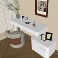 Bright White Bookcase with Books Vase Table Lamp and Photo Frames 3d model