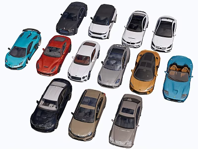 Various Colored Car Models Featuring Different Vehicle Types On 3d model