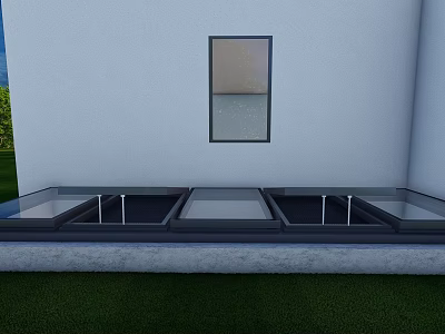 Modern Detached Villa Exterior With White Wall Square Window And Green Lawn Glass Structure 3d model