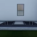 Modern Detached Villa Exterior With White Wall Square Window And Green Lawn Glass Structure