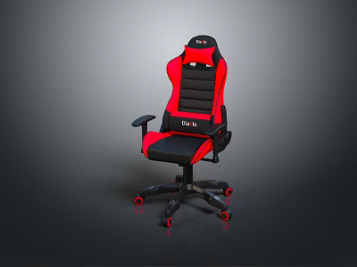 Red And Black Gaming Chair With Adjustable Armrests And Swivel Base Design 3d model