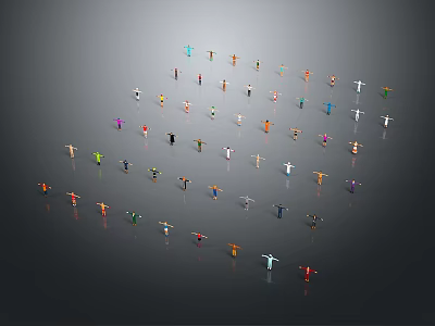Colorful Game And Movie Characters In Various Poses On Gray Background 3d model