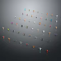 Colorful Game And Movie Characters In Various Poses On Gray Background